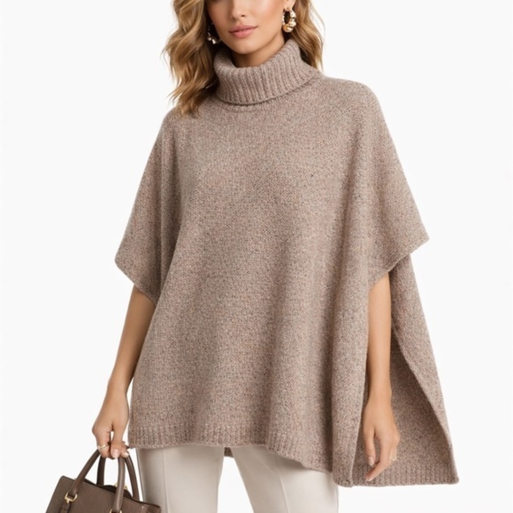 Poncho Large Sweater Knit Sleeveless NWOT Cowl Turtleneck